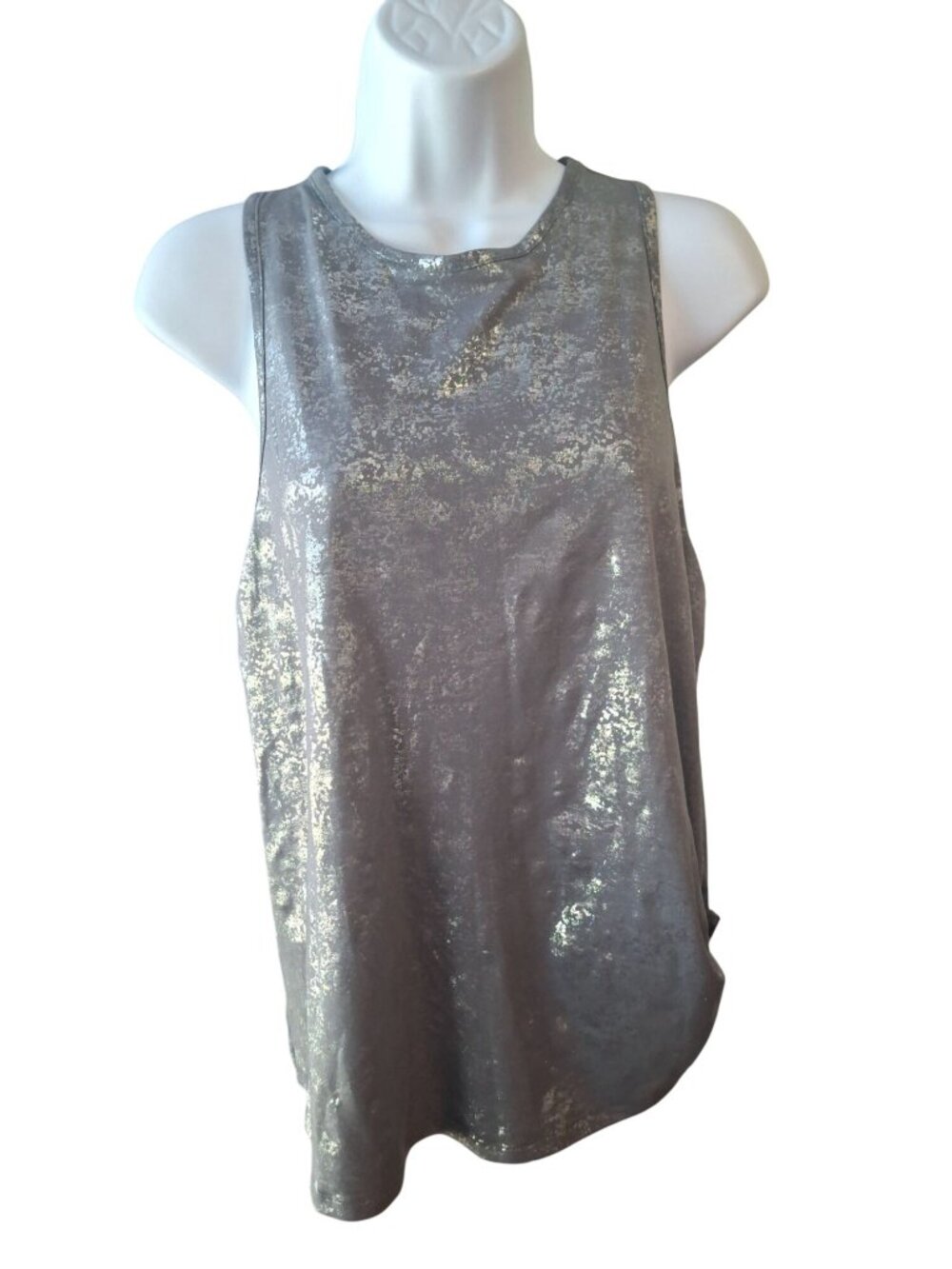 All in Motion Womens M Silver Metallic Foil Side Tie Tank Y2K Athleisure Gym
